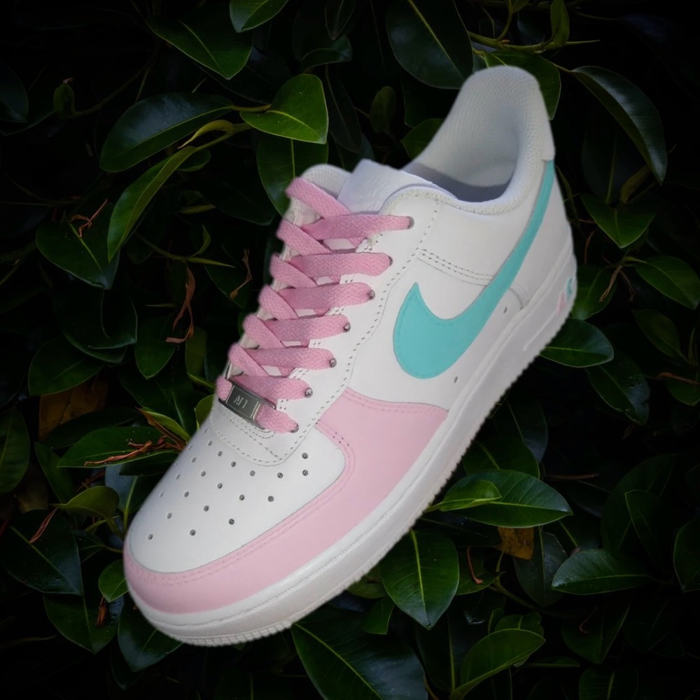 Custom Pink and baby blue Air Force 1 Shoes